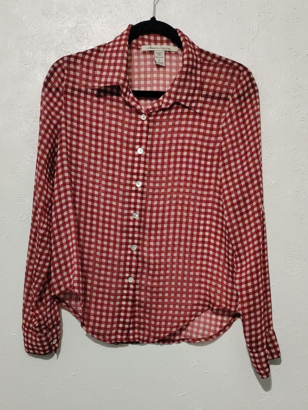 American Rag Red and White Gingham Button-Front Shirt
